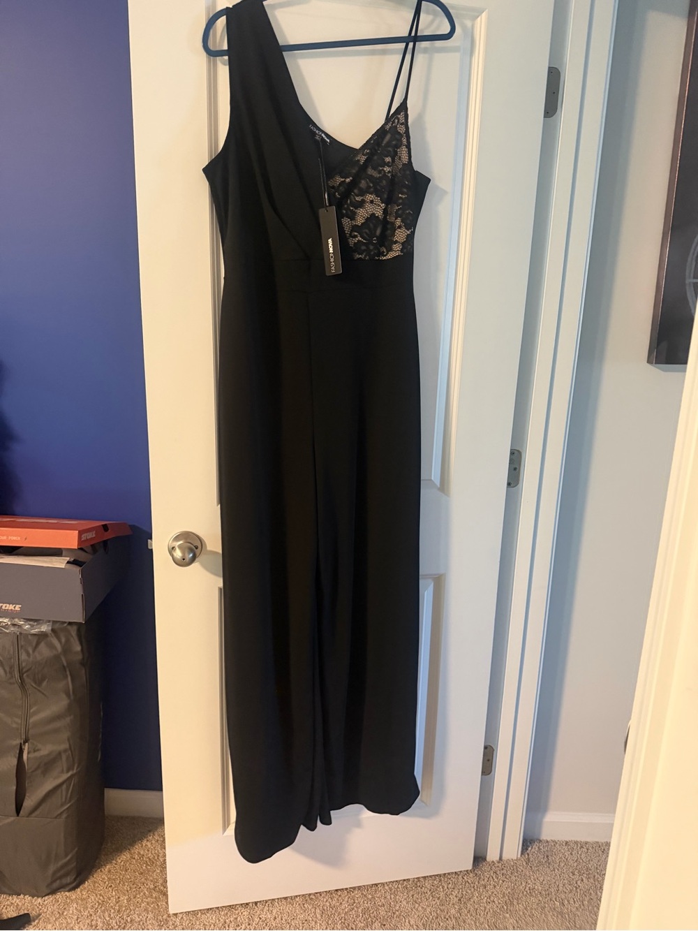 Fashion Nova Black Lace-Detail Wide Leg Jumpsuit